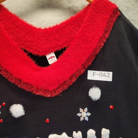 Holiday Time Embellished Black Red Snow Way Christmas Sweater XL 16-18 NWT - Picture 12 of 12